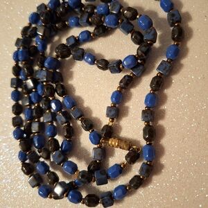 Vintage Blue and Black Beaded Necklace